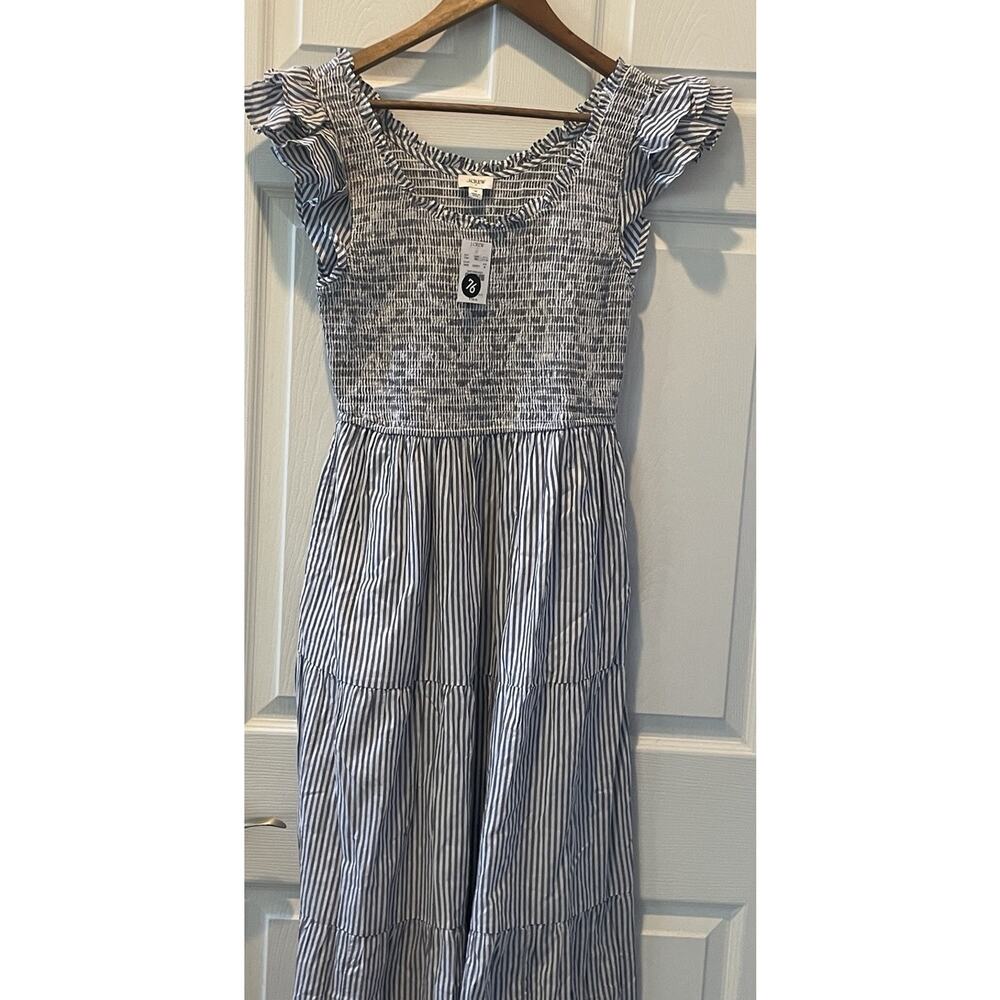 New!J.Crew Striped Smocked Flutter Sleeve Midi Dress White Antique Navy Small#98 - Picture 6 of 6